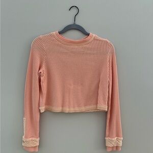 Pink Waffle Knit Long Sleeve Top